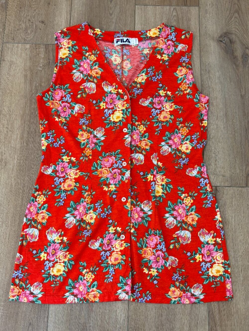 VTG! 90'S 🌟 FILA 🌟 FLORAL PRINT KNIT TUNIC MADE IN ITALY! RED SZ 14